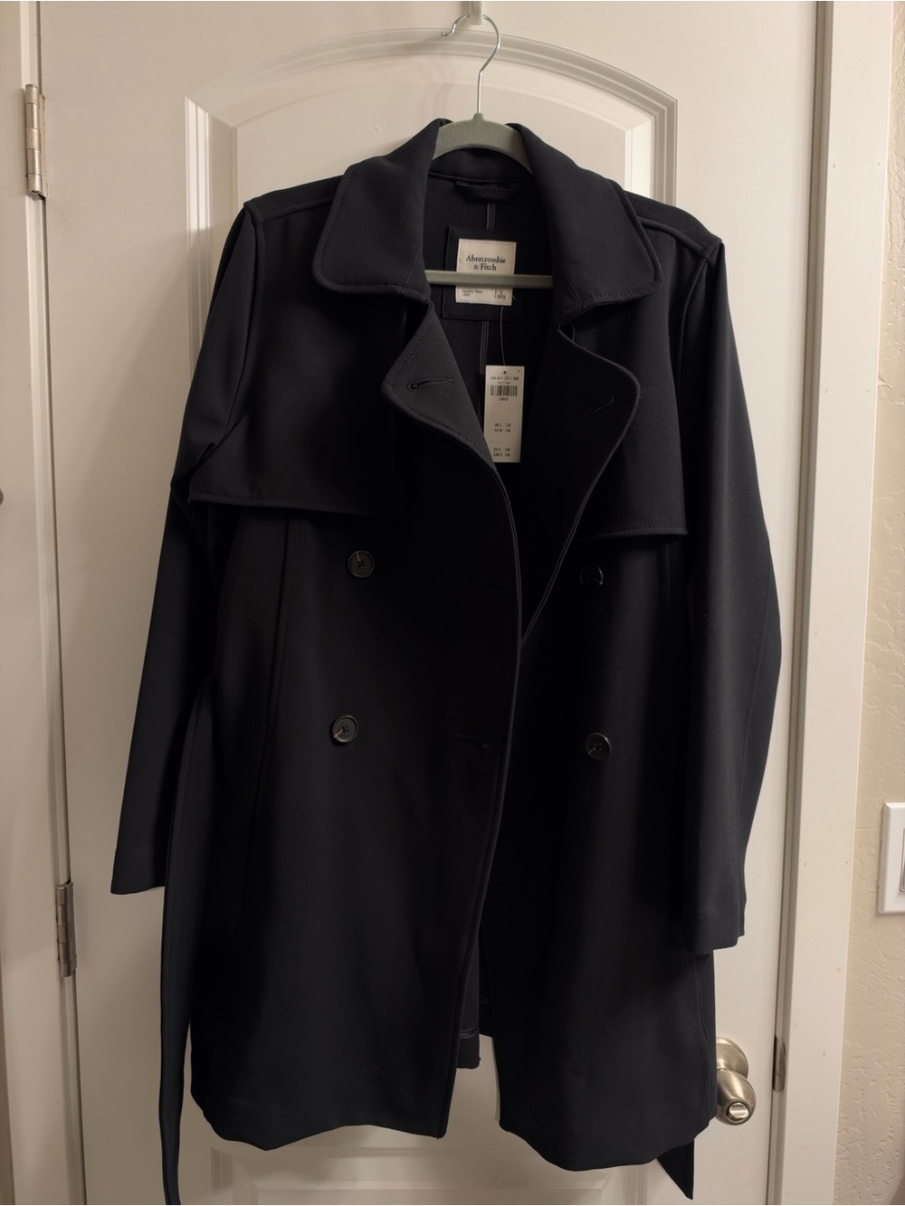 Abercrombie & Fitch Black Double-Breasted Trench Coat